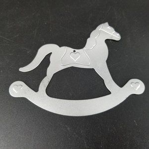 Vint Christmas Tree Ornament Rocking Horse Metal Punch Tin Die Cut 1987 Silver